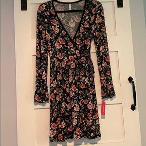 Long sleeve floral wrap dress